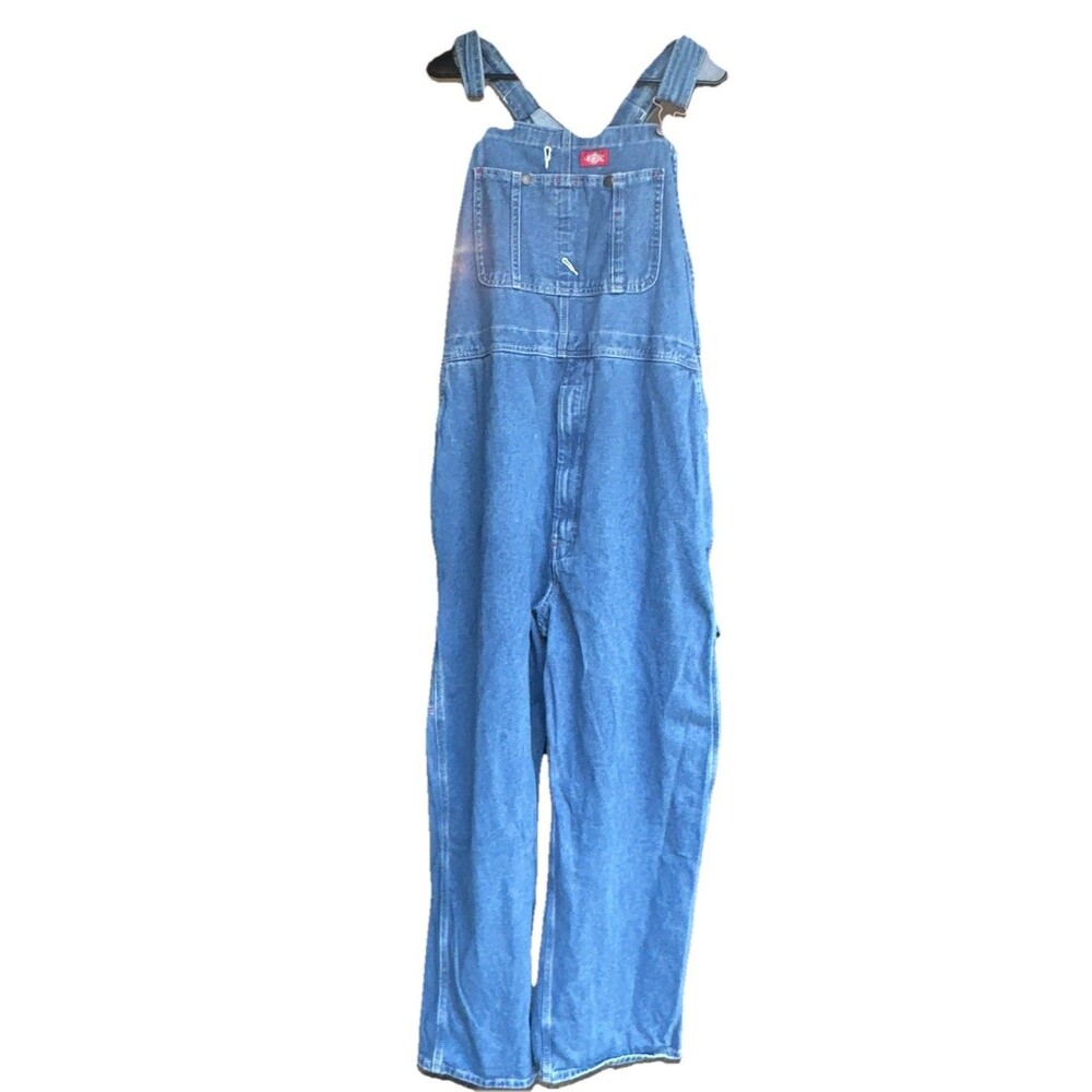 Dickies Bib Overalls Mens 44x32 Blue Denim Workwear Carpenter 100% Cotton